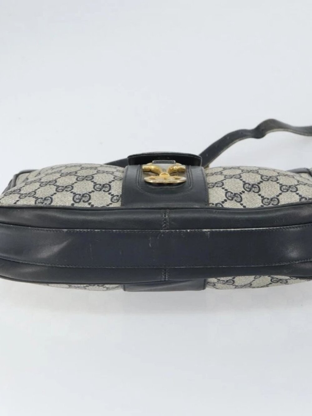 GUCCI GG Supreme Horsebit Shoulder Bag PVC Navy Gold - Picture 6 of 16